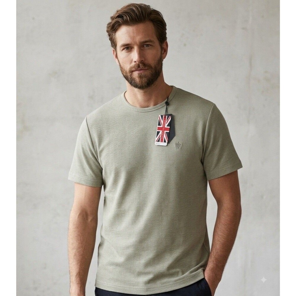 NWT French Connection Men T-Shirt Size L Sage Green Textured Short Sleeve